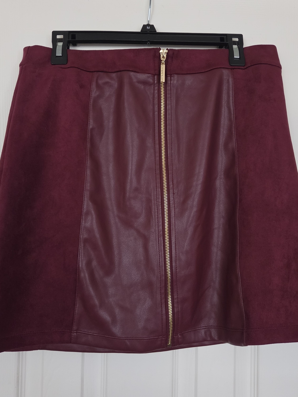 Marc New York - Women's Burgundy Faux Leather & Suede Zip-Front Skirt